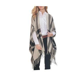 Banana Republic Cashmere Blend Black And Cream Plaid Wrap NEW ONE SIZE